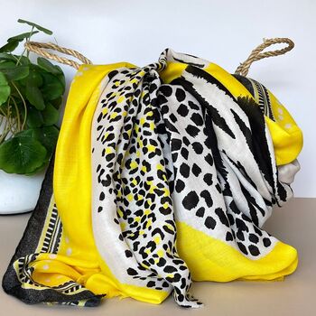 Tiger And Leopards Scarf In Yellow, 3 of 5