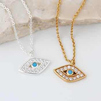 Sterling Silver Or Gold And Crystal Evil Eye Necklace, 2 of 5