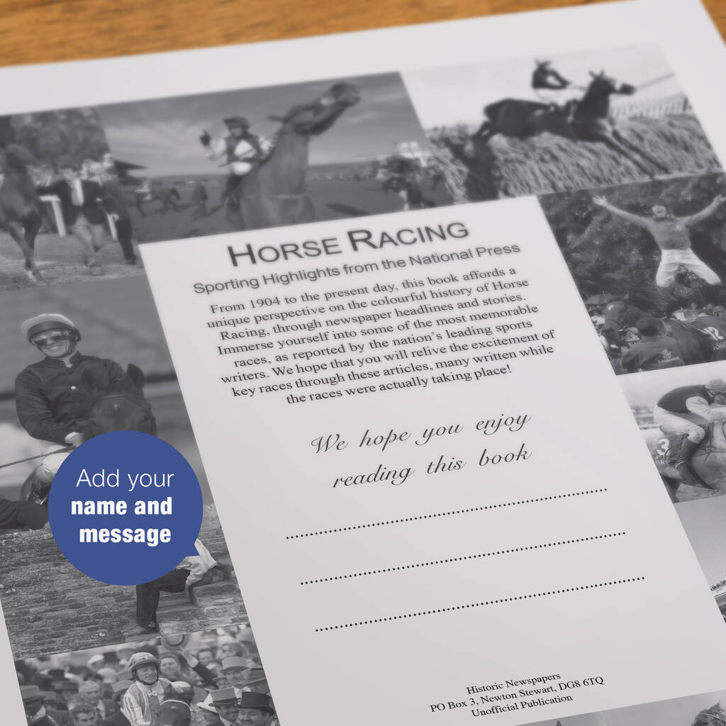 Horse Racing Personalised UK Sports Gift Newspaper Book By Historic Newspapers