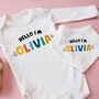 Hello Brightly Coloured Personalised Babygrow, thumbnail 3 of 4