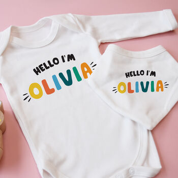 Hello Brightly Coloured Personalised Babygrow, 3 of 4