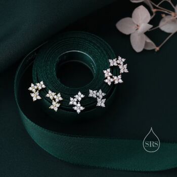 Tiny Hydrangea Bouquet Cz Stud Earrings Sterling Silver, 4 of 9