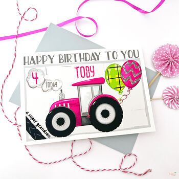 Personalised Pink Tractor Birthday Card, 2 of 10