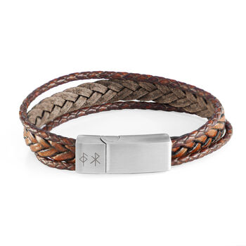 Personalised Men’s Rune Woven Brown Leather Bracelet, 9 of 12