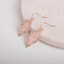 Rose Gold Plated Crystal Encrusted Small Leaf Earrings, thumbnail 2 of 3