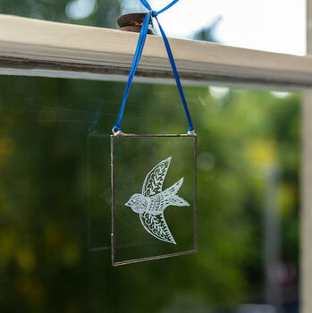 Bird Illustration Hand Engraved Glass Hanging, 6 of 10