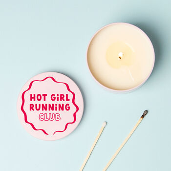 Funny Gift For Runners Hot Girl Running Club Pink Tin Candle, 2 of 6