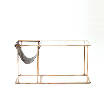 Handmade Side Table In Copper With Magazine Holder, 3 of 5