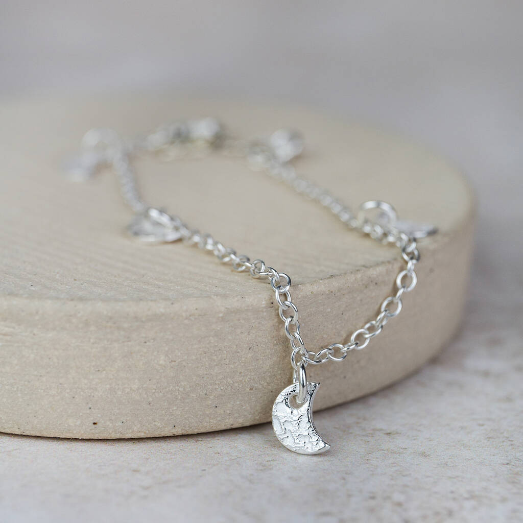Sterling Silver Moon Charm Bracelet, 1 of 3