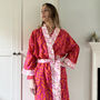 Long Cotton Kimono Magenta And Orange Large Leaf, thumbnail 1 of 4