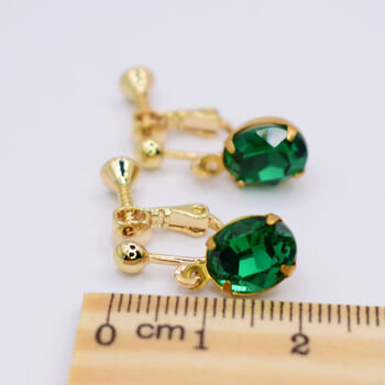 Oval Emerald Green Crystal Clip On Earrings, 2 of 4