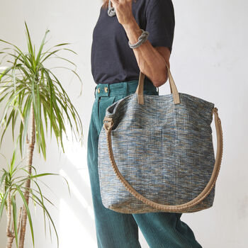 Fair Trade Woven Cotton Leather Double Handle Handbag, 2 of 9