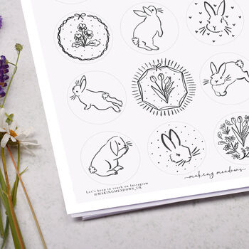 Bunny Rabbit And Floral Circle Sticker Sheet, 2 of 2