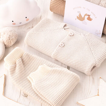 New Baby Pale Grey And Cream Knitted Outfit Gift Set, 2 of 9