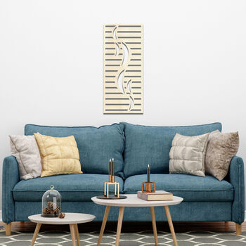 Modern Wooden Wall Art With Abstract Stripes And Curves, 8 of 9