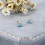 Trillion Cut Aquamarine Blue Cz Stud Earrings In Sterling Silver, thumbnail 4 of 12