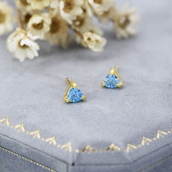 Trillion Cut Aquamarine Blue Cz Stud Earrings In Sterling Silver, 4 of 12