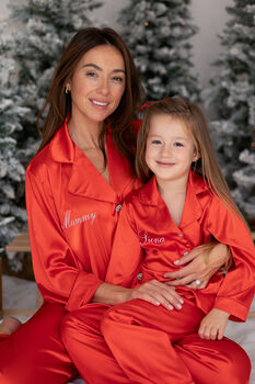 Personalised Women's Luxury Red Christmas Silky Satin Pyjamas, 9 of 10