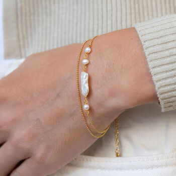 Gold Plated Sterling Silver Baroque Freshwater Pearl Bracelet, 2 of 4