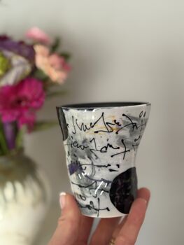 Handmade Porcelain Tumbler With Asemic Script And Graphic Marks, 2 of 5