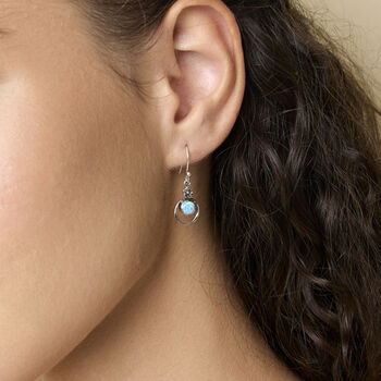 Sterling Silver Flower Blue Fire Opal Earrings, 2 of 5