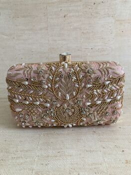 Pink Handcrafted Embroidered Rectangular Clutch Purse, 4 of 10
