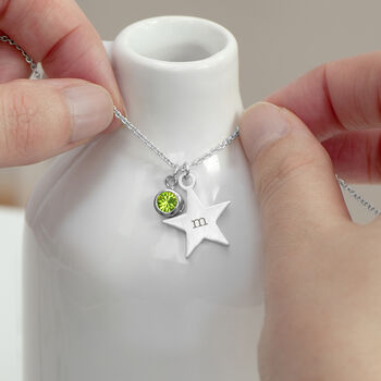 Personalised Silver Star + Birthstone Crystal Necklace, 6 of 9