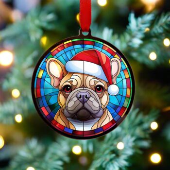 French Bulldog Tan In Santa Hat Suncatcher Decoration, 3 of 6