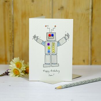 Personalised Robot Handmade Birthday Card, 2 of 3