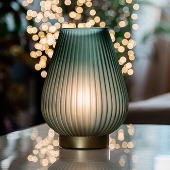 Emerald Green Opaque Glass Fluted Ribbed Battery Lamp, 4 of 4