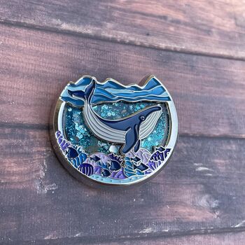 Shaker Whale Enamel Pin – Glitter Quicksand Ocean Bubbles, 5 of 5