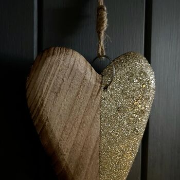 Wooden Heart Hanging Decoration With Gold Sparkle, 2 of 2