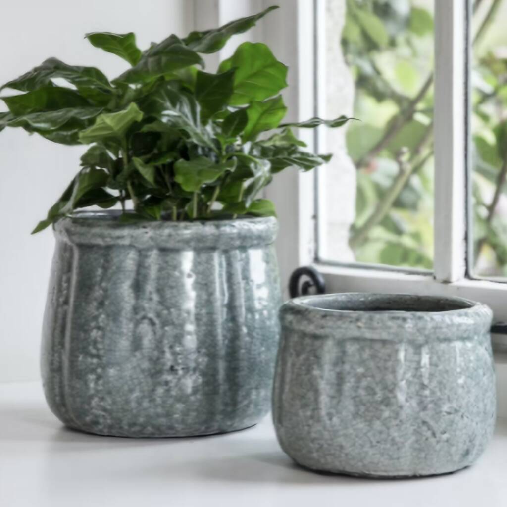 Ceramic Aqua Plant Pots, 1 of 2