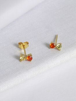 18 K Gold Plated Yellow And Orange Double Stud Earrings, 2 of 7