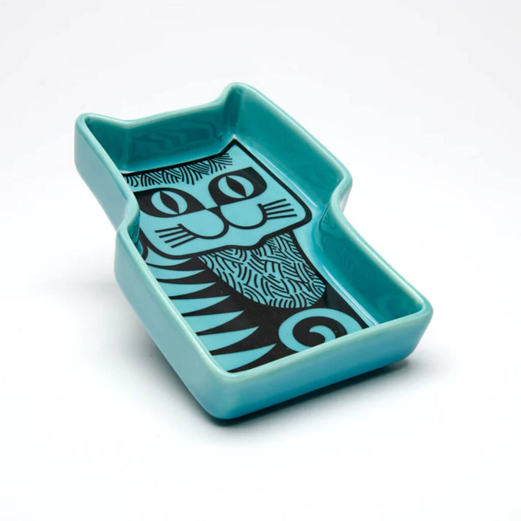 Teal Hornsea Cat Trinket Dish, 1 of 2