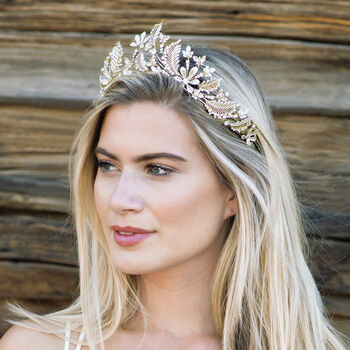 Darcie Gold Plated Crystal And Pearl Floral Tiara, 3 of 7