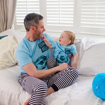 Personalised Daddy And Me Matching Football Pyjamas Set, 8 of 12