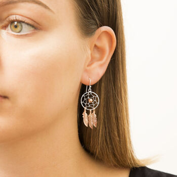 Silver And Rose Gold Dangly Dream Catcher Earrings, 2 of 5