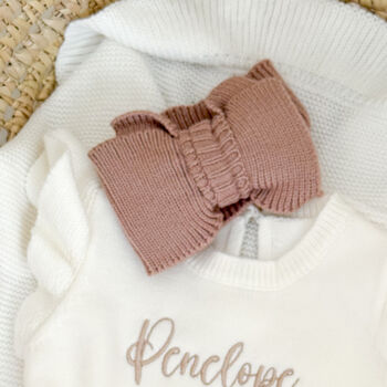 Mama's Girl/Boy Or Daddy's Girl/Boy Embroidered Baby Long Sleeve Knitted Romper, 7 of 12