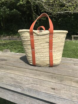French Market Basket With Short Orange Leather Handles, 2 of 7