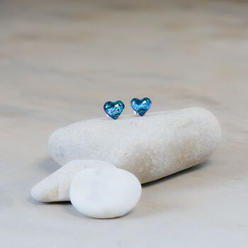 Heart Shaped Blue Stud Earrings, 4 of 10