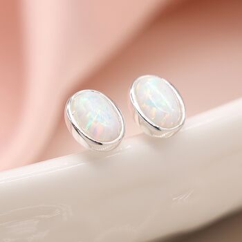 Oval Sterling Silver White Opal Stud Earrings, 4 of 8