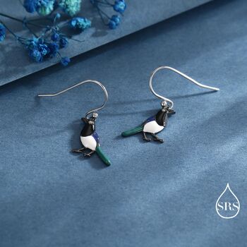 Sterling Silver Magpie Drop Hook Earrings, 4 of 10
