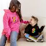 Pink Kids Rainbow Embroidered Initial Hoodie, thumbnail 2 of 4