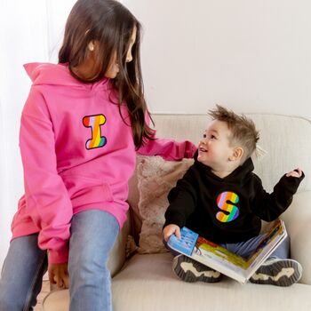 Pink Kids Rainbow Embroidered Initial Hoodie, 2 of 4