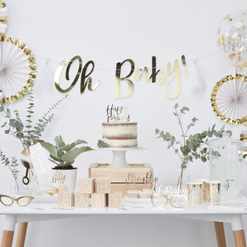 Gold Foil Happy Pushing Baby Shower Cake Topper, 3 of 3