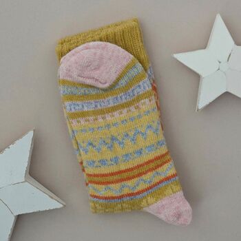 Wool Blend Nordic Socks In Mustard Yellow, 2 of 2