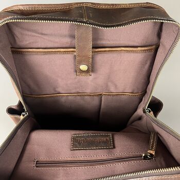 Cognac Leather Laptop Backpack With Luggage Strap, 10 of 10