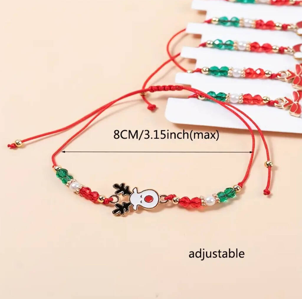 Christmas Jewellery, Beaded Charm Bracelets, Set Of Six Charms, 1 of 3