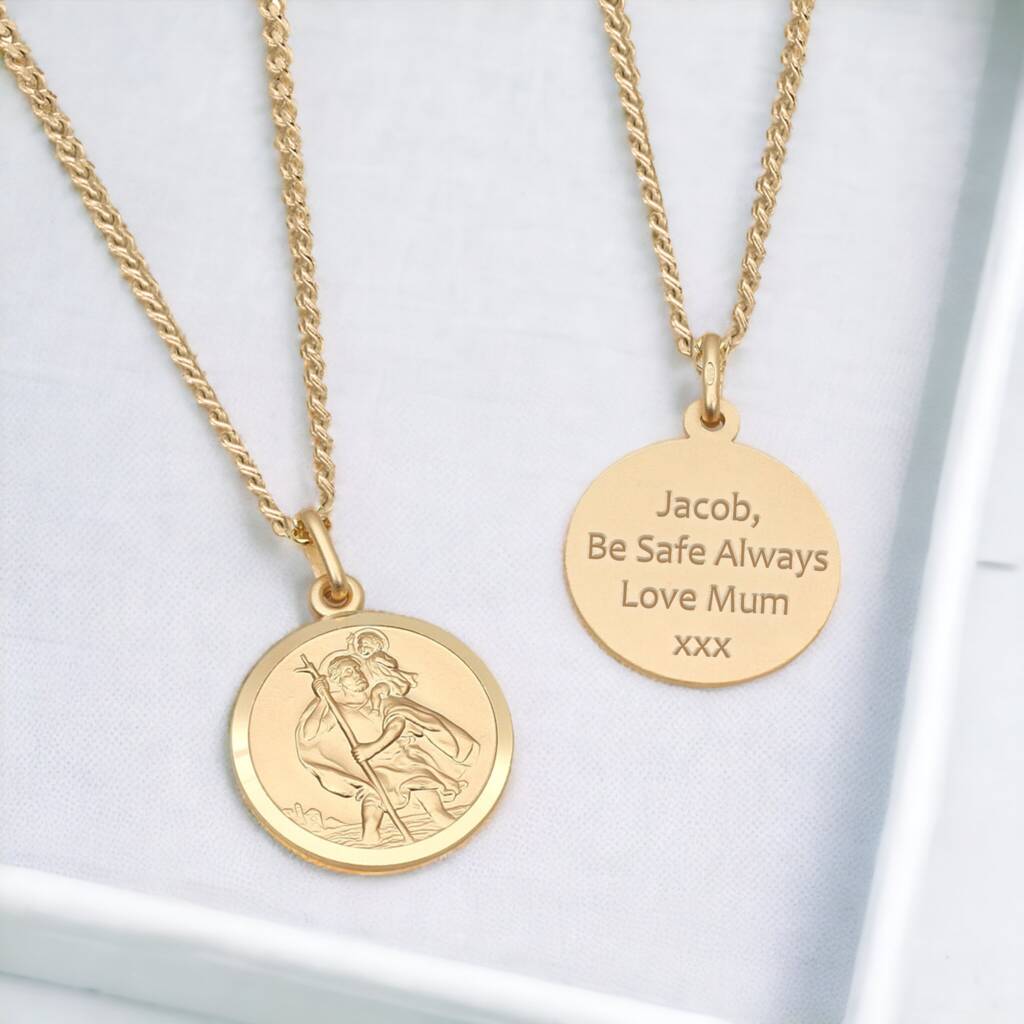 Personalised St Christopher Necklace In 18ct Gold Plate, 1 of 11